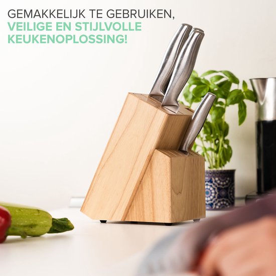 Messenblok zonder Messen - Houten Messenhouder van Coninx - Rubberhout Licht - Messenopberger