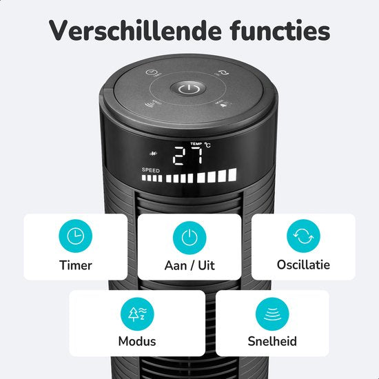 Ventilateur de tour Bloomfold - 38 pouces - Noir - Télécommande - Mode veille - Minuterie 12 heures - Affichage LED complet