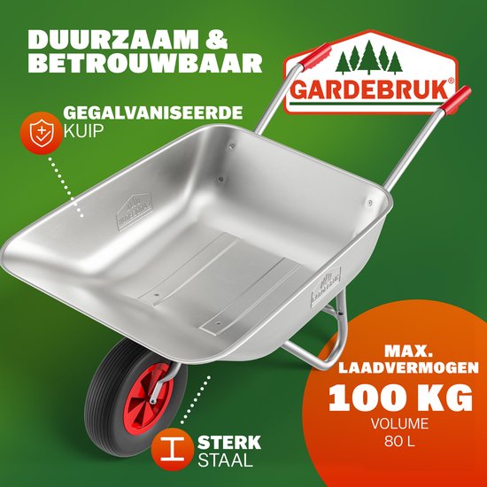 Brouette Gardebruk 80 litres - Capacité de charge 100 kg - Silver