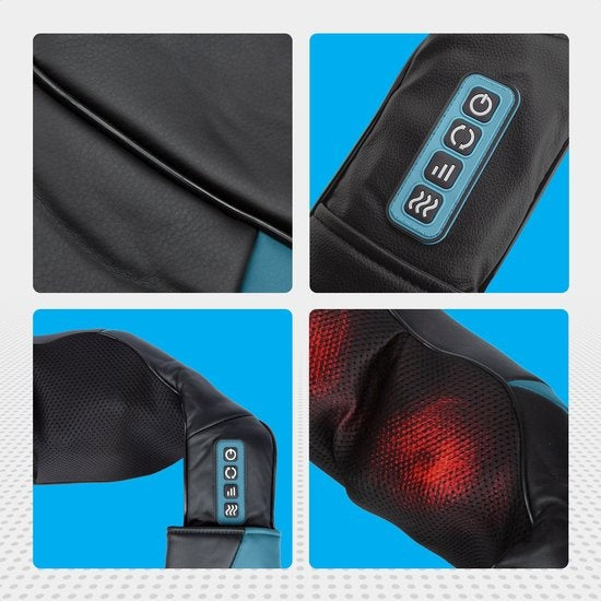 Coussin de massage shiatsu Auronic - Appareil de massage électrique pour la nuque - Appareils de massage - Appareil de massage pour la nuque et les épaules - Infrarouge - Noir/Bleu