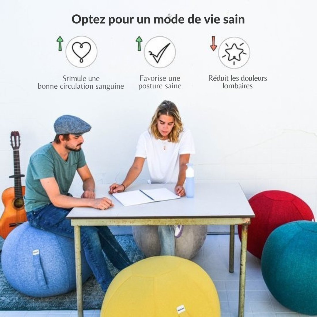Ballon de siège pour le bureau et la maison Backerz® - 65 CM - Ballon de yoga de luxe - Ballons de siège avec housse - Ballon ergonomique pour chaise de bureau - Lin gris sable