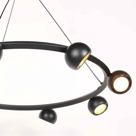 Suspension ronde noire à 8 lampes Marcadore, ø 60 cm - Orientable, réglable en hauteur, plastique/métal - Steinhauer