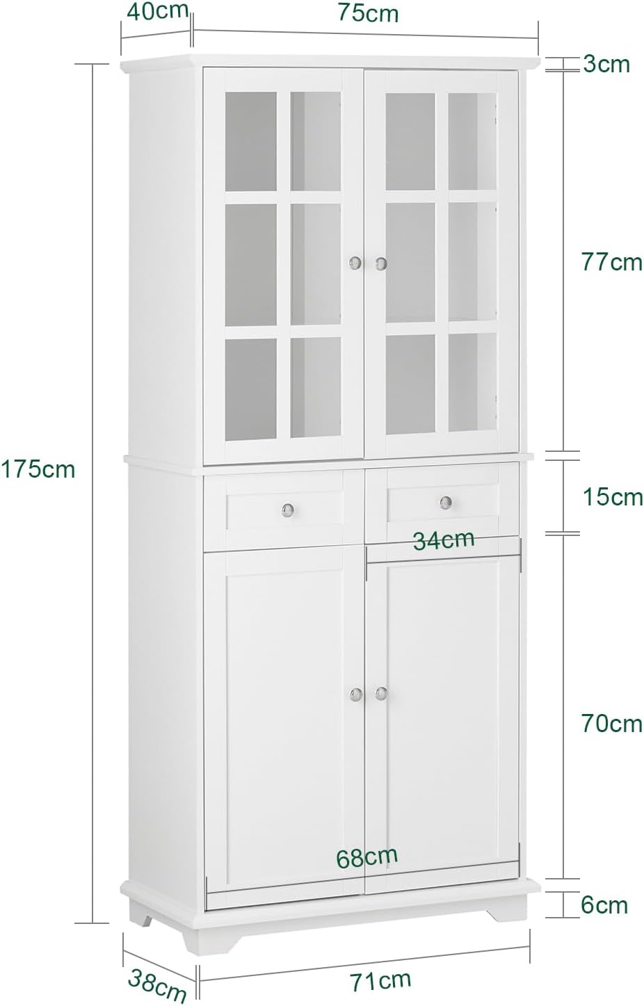 SoBuy Armoire de cuisine - FSB76-W - MDF - Max. 100kg - 75x40x175cm - Blanc