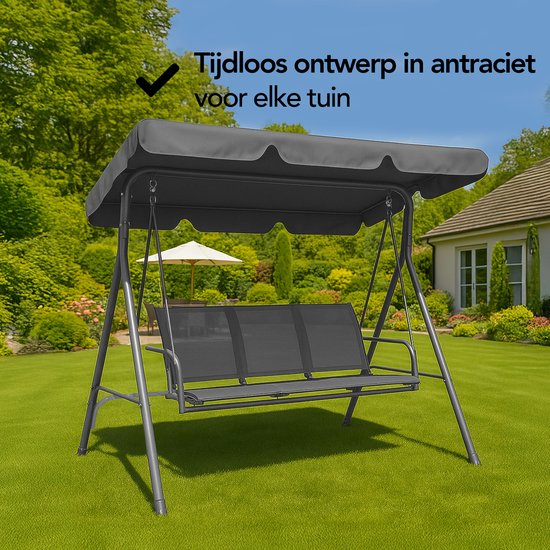 Brixy Swing Bench - 3 places - Auvent réglable - Résistant aux UV - 170x118x153cm - Anthracite