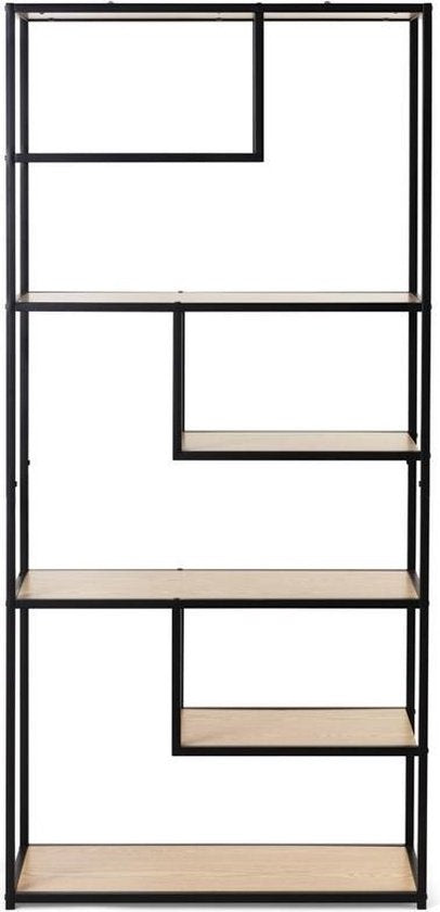 LIFA LIVING Armoire murale ouverte - Armoire de rangement - Bibliothèque - Industriel - Noir - Bois et métal - 82 x 34 x 175 cm