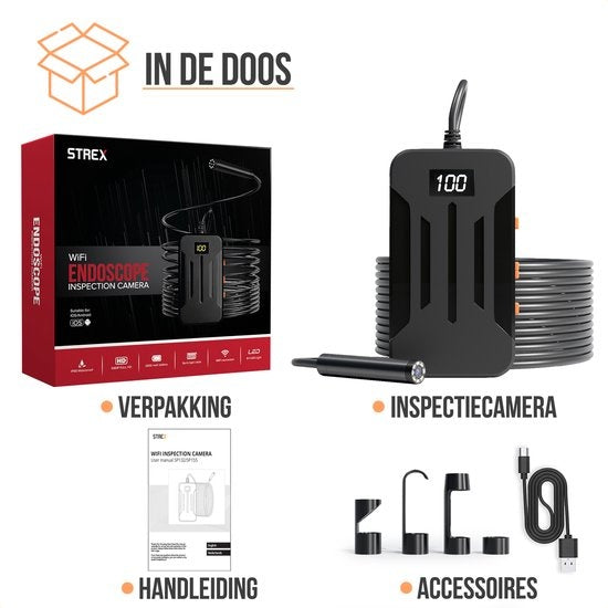 Strex Inspection Camera 5M - Android/IOS - IP68 Waterproof - 1080P HD - LED Illumination - Endoscope - Caméra d'inspection - Inspecter avec le téléphone