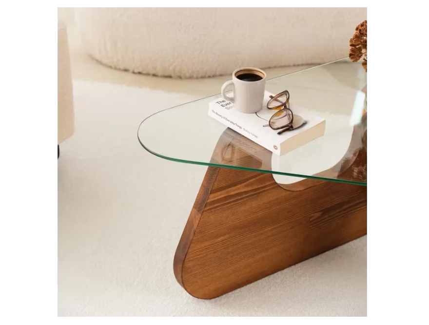 Freya - Table basse Chesnut - Verre trempé - Bois massif - 86 x 66 x 36 cm - Couleur châtaigne