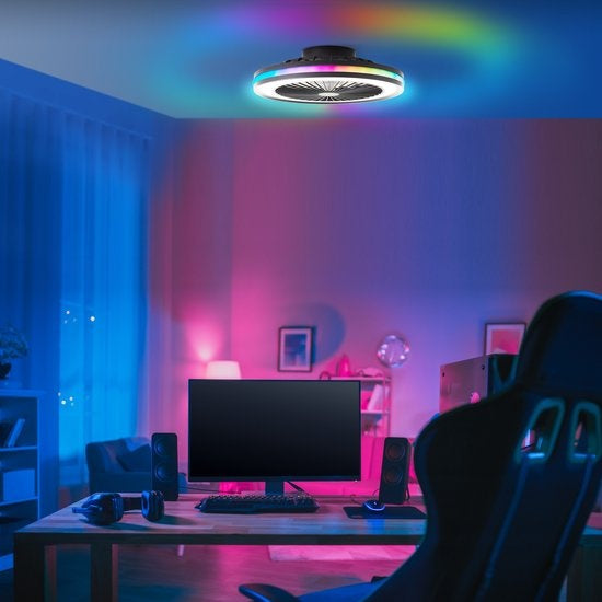 Brilliant Palmero - Ventilateur de plafond - Ventilateur de plafond - LED 40W - 3000K-6500K - Dimmable - Noir