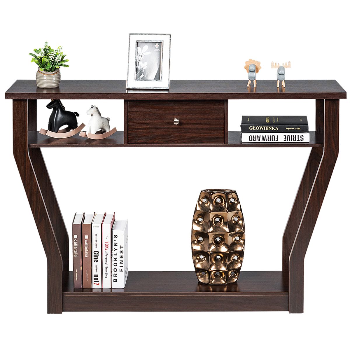 Table console Coast - 3 niveaux - Avec tiroir - MDF - 120 x 30 x 81 cm - Brun