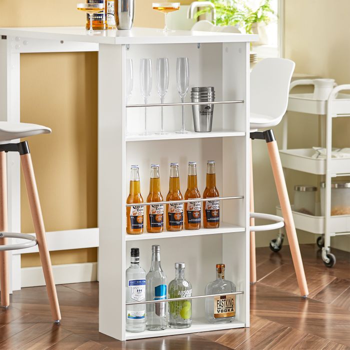 Table de bar SoBuy blanche - 112 x 57 x 106 cm - Avec 3 étagères de rangement
