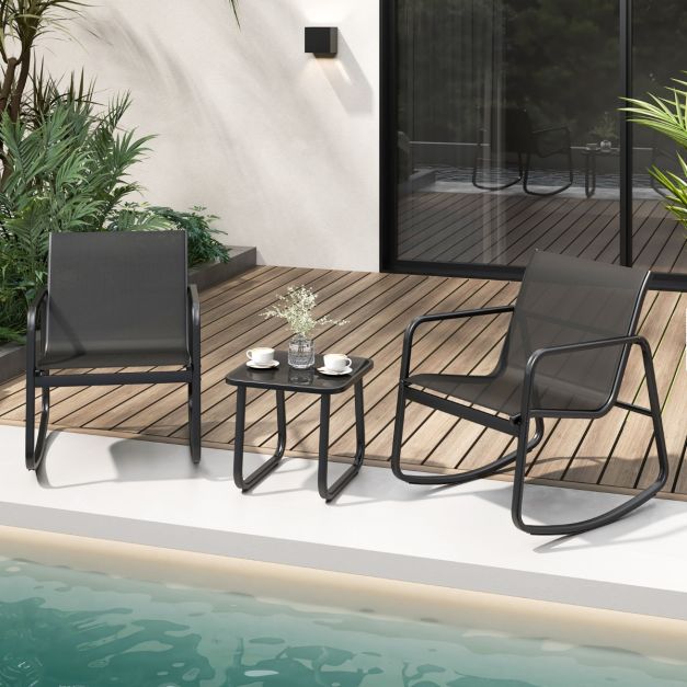 Coast 3-Piece Swing Set Balcony Set with 2 Chairs - 72x61x80 cm - Table - 44x44x40 cm - Black - Garden Furniture Set with Soft Swing Movement