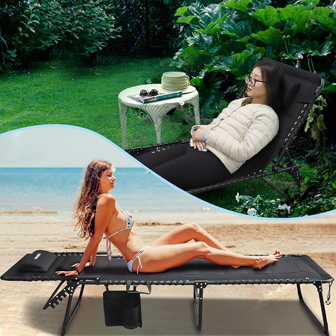 Chaise longue pliable Yaheetech - 5 positions - Ouverture au niveau du visage - Coussin de 9 cm - Noir