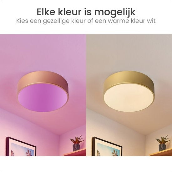 Gologi Smart Ceiling Lamp - Plafonniers - LED RGB - Plafonnier - Industriel - Chambre et salon - Ø 30cm - Or