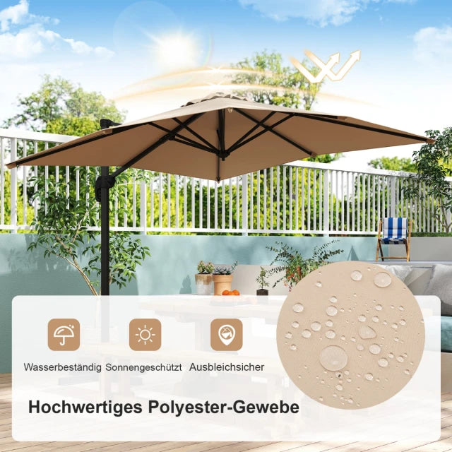Coast Parasol flottant - 250 x 250 cm - Inclinable - Rotation 360° - Aluminium - Beige