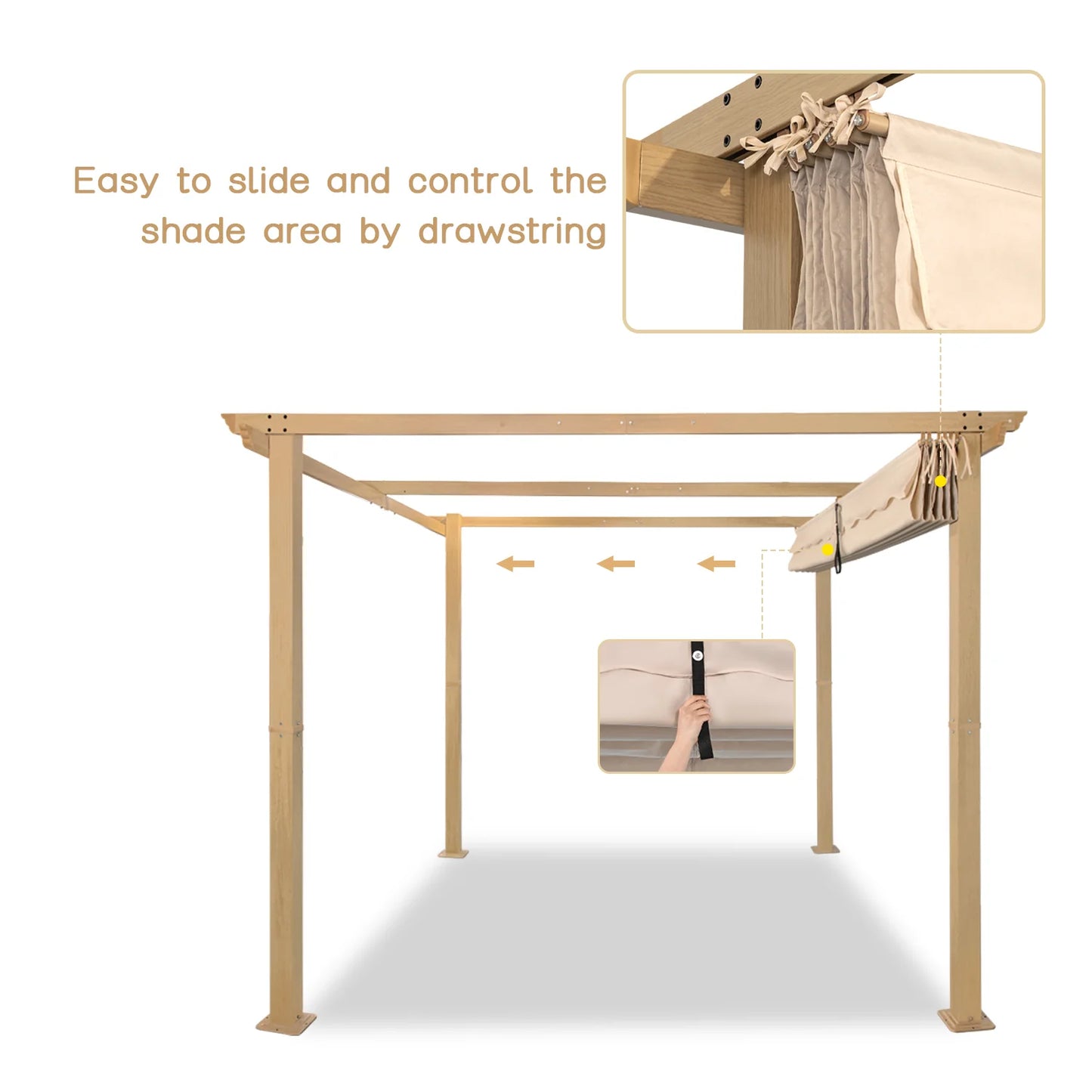 Pergola Angel Living en aluminium 3 × 3 m, jaune crème – Toit rétractable UV50+, tubes de toit en acier, revêtement par poudrage