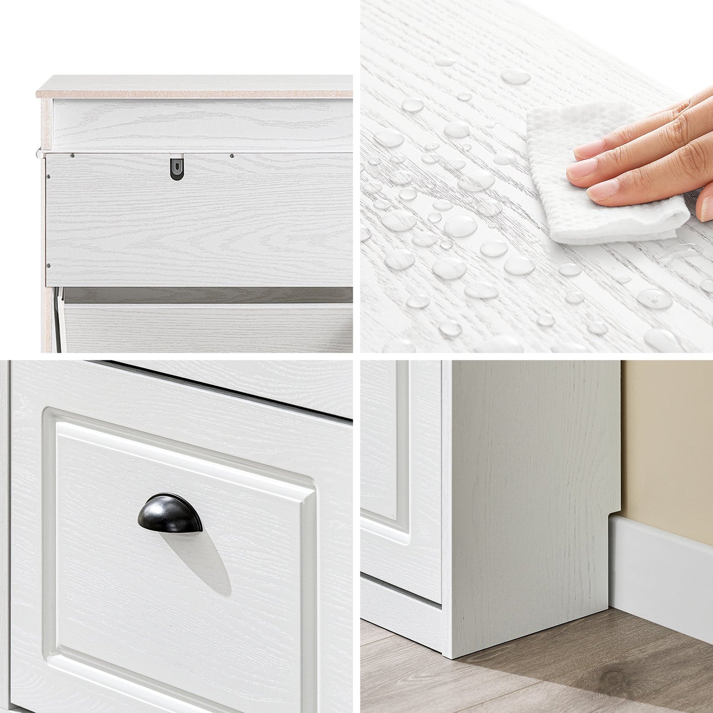 SoBuy Armoire à chaussures FSR79-WG - 4 volets - 103 x 23 x 82 cm - Blanc avec effet bois antique - Support pour 16 paires de chaussures