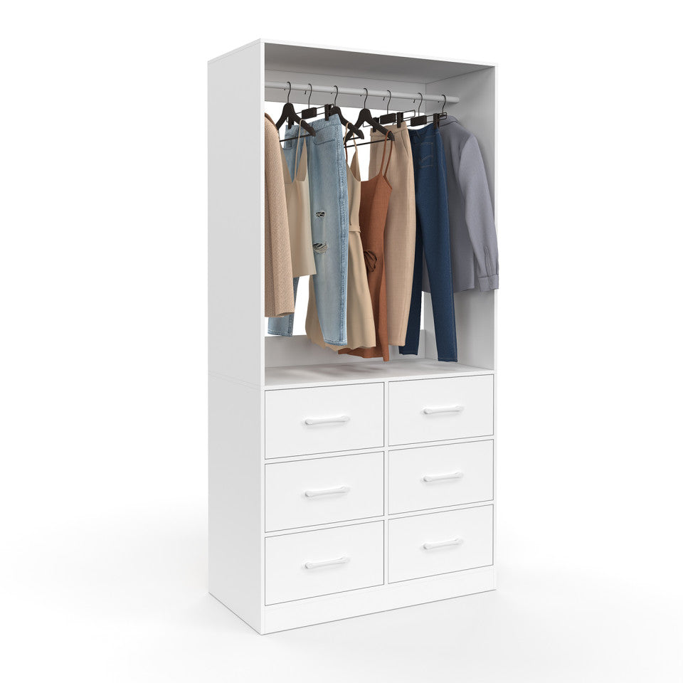 Armoire Uma blanche - 80 x 40 x 167 cm - Avec tringle à vêtements et 6 tiroirs