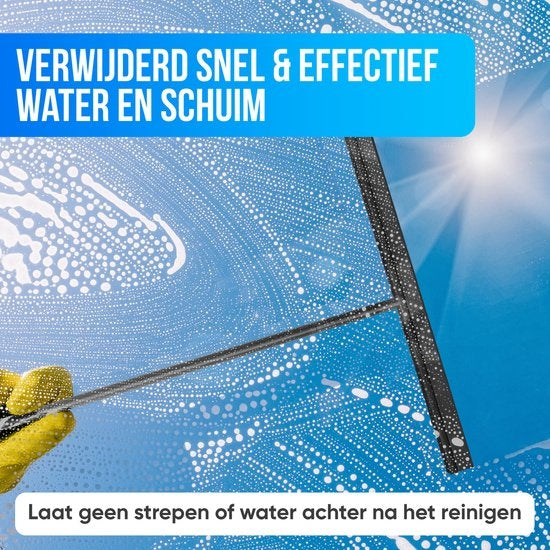 Avalo Raclette de sol avec manche - Essuie-sol de luxe - Aspirateur d'eau en aluminium - Essuie-douche - Salle de bain - Noir - 136x40 CM