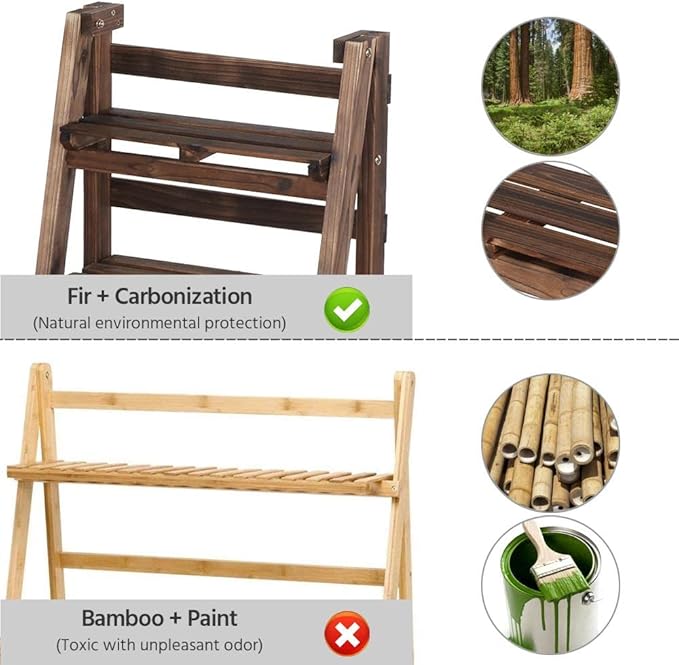 Yaheetech Étagère à plantes pliable à 4 niveaux - Marron - Étagère à fleurs en bois pour l'intérieur et l'extérieur