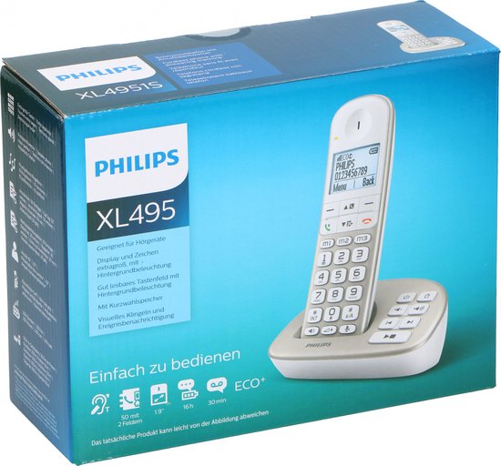 Téléphone résidentiel Philips XL4951S/38 - Ligne fixe - 1 combiné - sans fil - avec répondeur - Extras pratiques pour les personnes âgées - Blanc