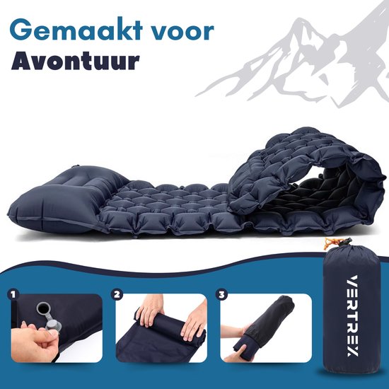 Vertrex Inflate-X1 Matelas de couchage avec pompe intégrée - Lit gonflable - 1 personne - Bleu marine