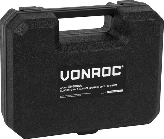 VONROC Jeu de scies cloches SDS-Plus - 2 pièces - 68-82mm - Universel - Comprend un foret, un foret central et un adaptateur SDS-plus