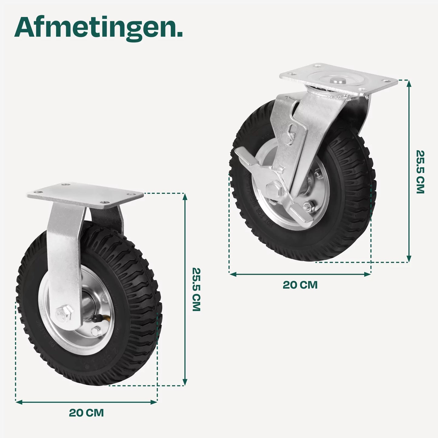 Roues à bandage pneumatique - Lot de 4 - Pour chariot à plate-forme TT503XX - Roues de transport - Confortables et amortissantes