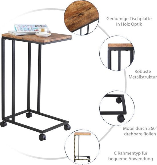 Table d'appoint à roulettes Casaria - 50x35x70 cm - Bois Métal Noir