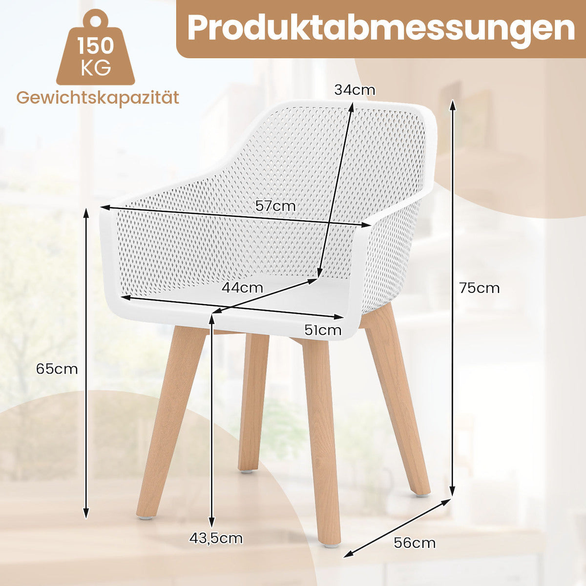 Coast Dining Chairs White - Lot de 2 - 57 x 56 x 75 cm - Avec dossier en maille et pieds en hêtre