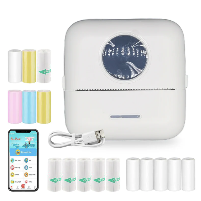 HeppieBabie Bluetooth Pocket Printer - Mini imprimante - Sticker - Imprimante photo mobile - 16 rouleaux de papier inclus