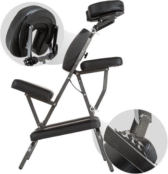 Fauteuil de massage Tectake - fauteuil de traitement avec revêtement épais noir - sac de transport noir inclus