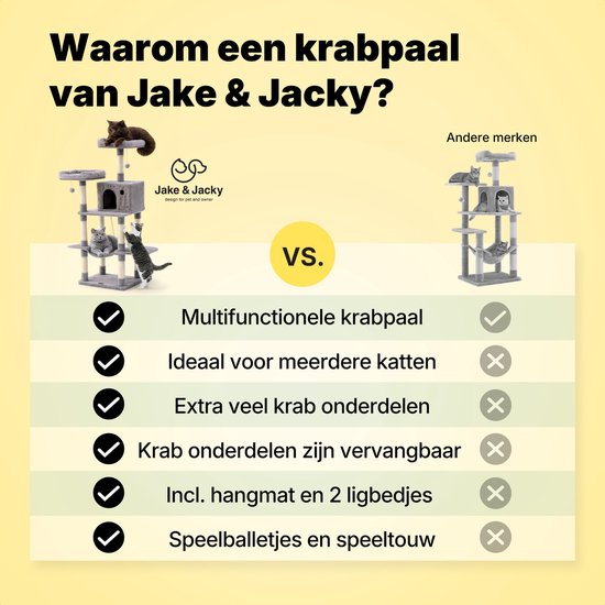 Jake et Jacky : Arbre à chat - Arbre à chat - Meuble à griffer - Arbre à chat - Arbres à chat - Maison pour chat - Gris clair - 147 cm de haut