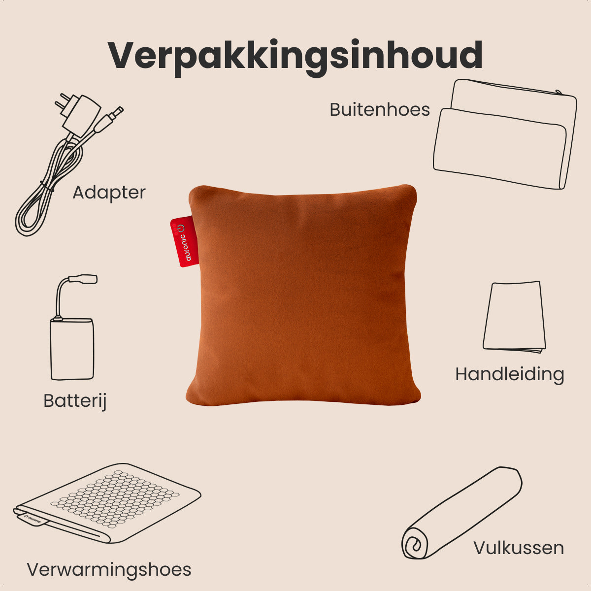 Coussin chauffant Auronic Classic - 45 x 45 cm - 3 niveaux de chaleur - 10 000 mAh - Orange coucher de soleil