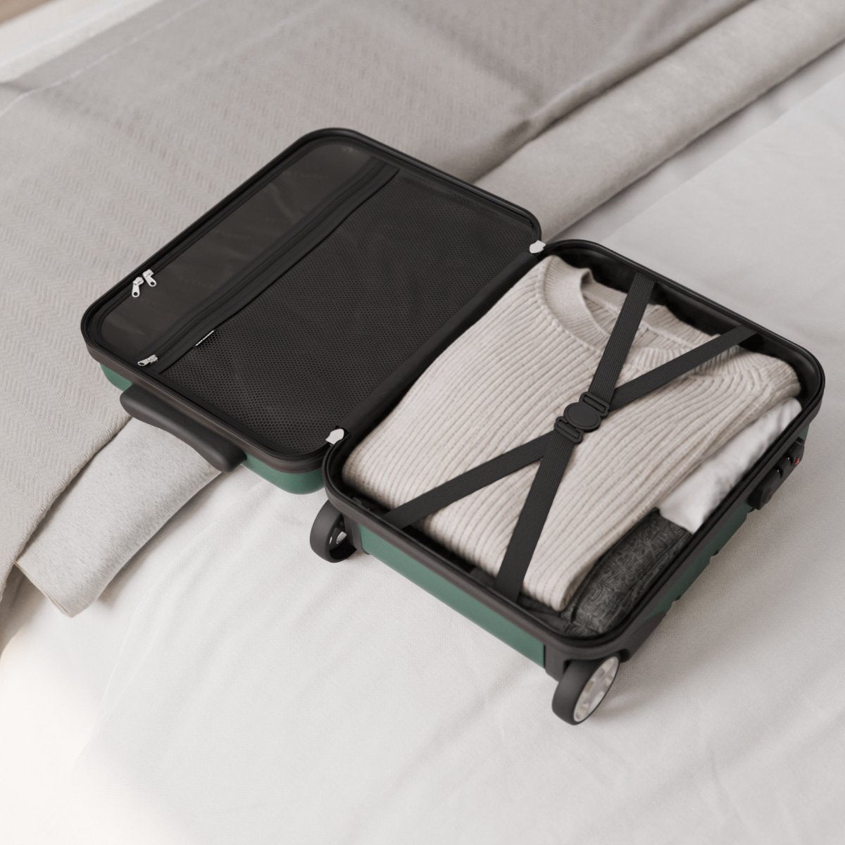 Valise cabine TRVLMORE à glisser sous le siège – 40 x 30 x 20 cm – 24 L – Serrure TSA – 2 roues – Vert foncé