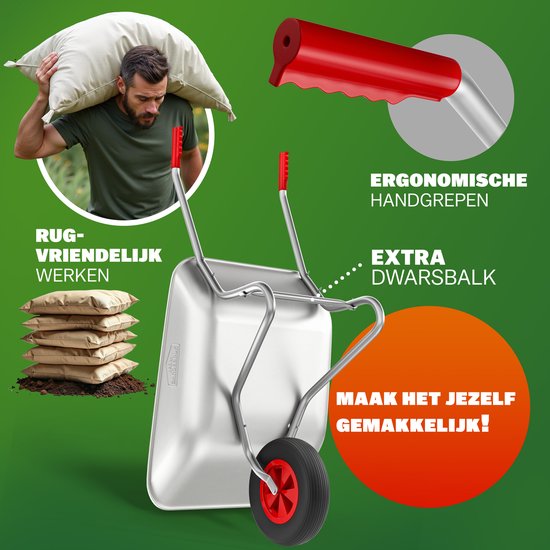 Brouette Gardebruk 80 litres - Capacité de charge 100 kg - Silver