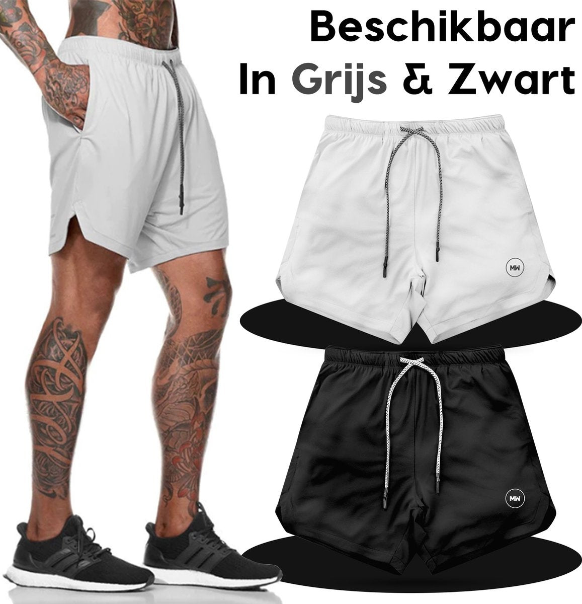 MW® - Pantalon de sport pour homme - Pantalon de fitness - Vêtements de sport - Short 2 en 1 - Pantalon de course à pied (Gris - S)