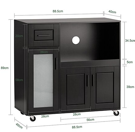 SoBuy Armoire à micro-ondes avec 3 armoires et 1 tiroir - 89 x 40 x 89 cm - Noir