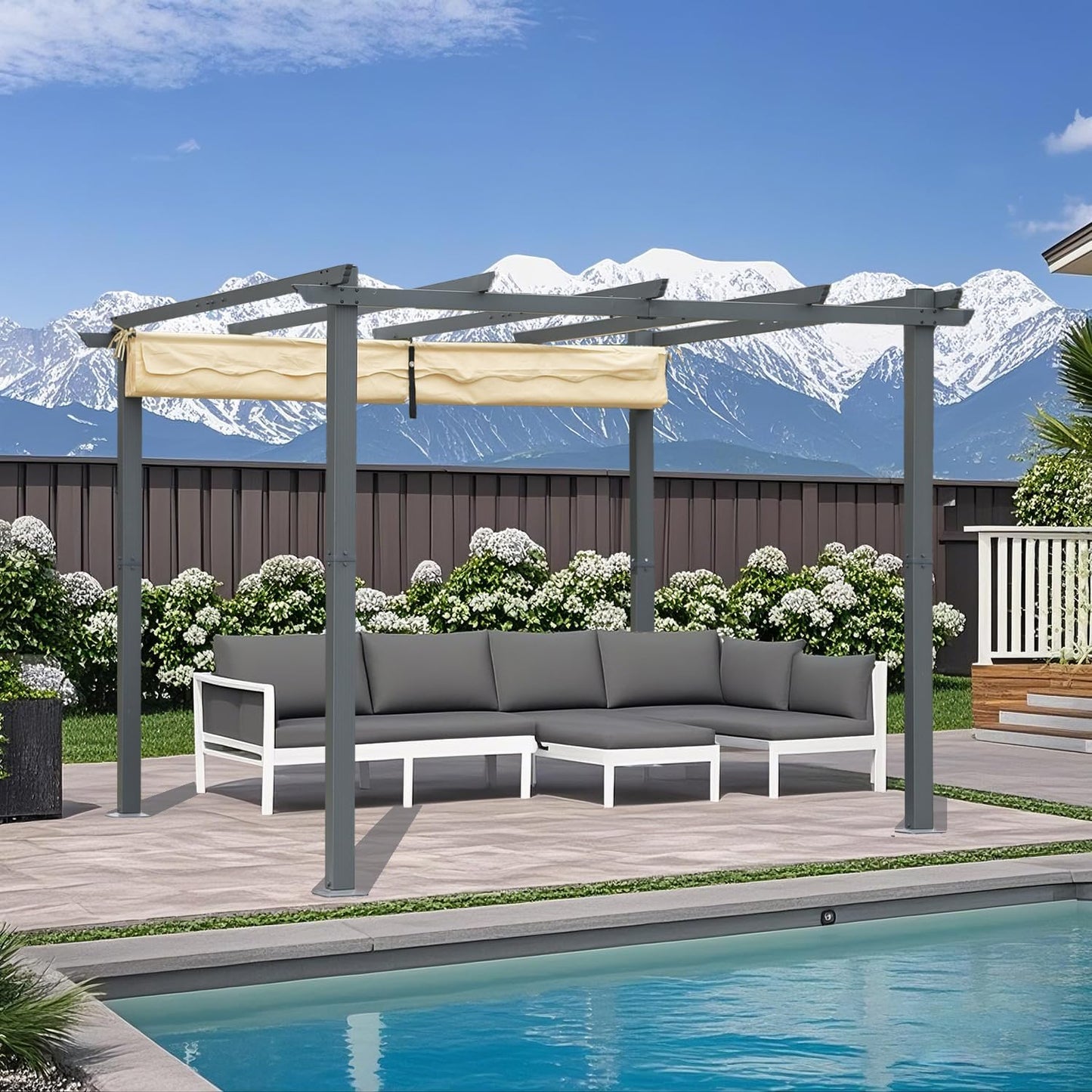 Pergola de terrasse Angel Living en aluminium avec toit rétractable - 3 x 4 m - Beige