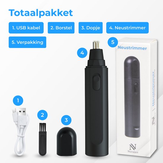 Nuvance - Tondeuse nez - Tondeuse nez homme et femme - Tondeuse oreilles - Tondeuse poils de nez - Rechargeable Usb - Lavable