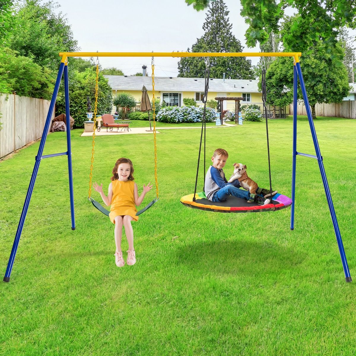 Balançoire Coast pour enfants Vert/Noir - 257 x 183 x 183 cm - Avec 2 balançoires