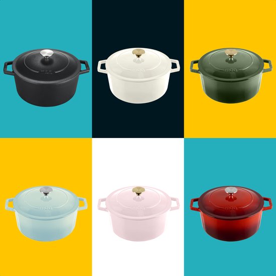 MOA Casserole en fonte - 5,7L - Pour toutes les sources de chaleur y compris l'induction - Avec couvercle - Ø 26cm - Revêtement antiadhésif - Vert