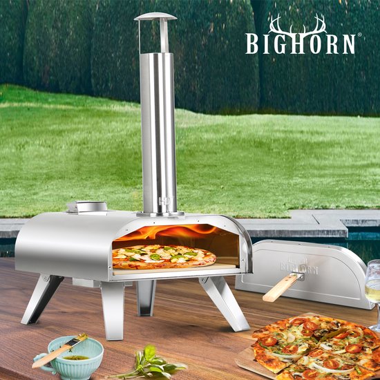 Four à pizza BIGHORN à granulés - Four à pizza d'extérieur - Four à pizza portable - Pliable - Acier inoxydable - 15 kg - 460 °