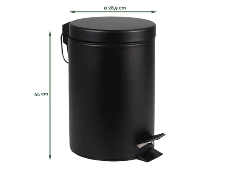 BRASQ poubelle à pédale - 20 litres - Noir - acier inoxydable - 28,9 x 28,9 x 44 cm