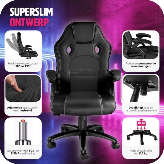 tectake® - chaise de bureau chaise gaming - chaise de bureau de luxe chaise de bureau - chaise de course chaise de bureau chaise gaming Tyson - noir