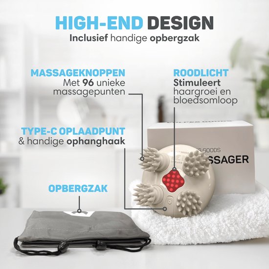 Vulpes Goods® BodyCare - Appareil de massage crânien à infrarouge - Masseur électrique - Masseur de cuir chevelu - Brosse à cheveux - Stimule la croissance et la circulation des cheveux - Rechargeable par USB