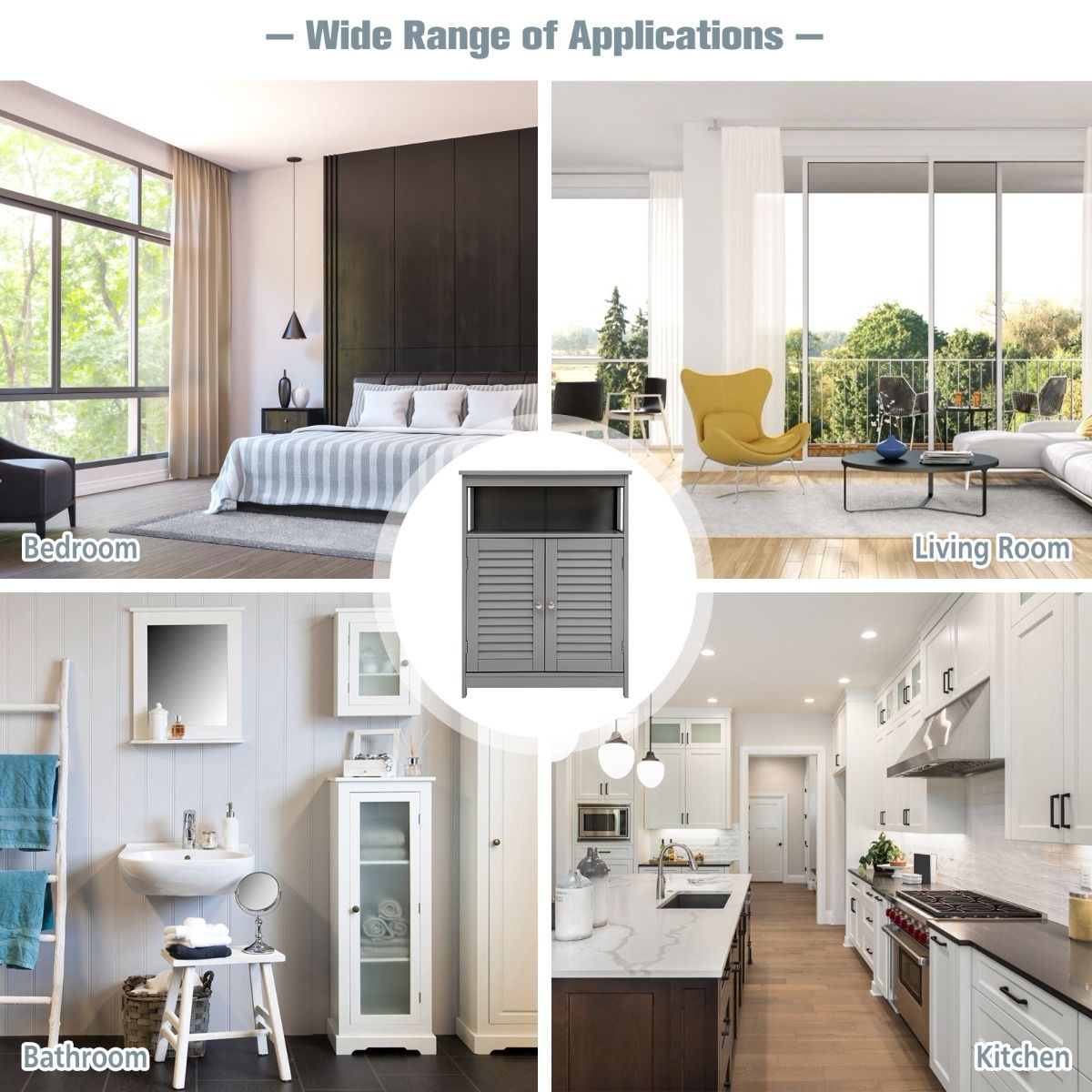 Meuble de salle de bain Coast - Double porte - Etagère ouverte - 60 x 30,5 x 80 cm - Gris