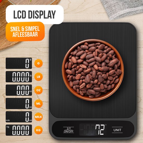 Strex Kitchen Scales Digital - Balance de cuisine - 1 g à 10 kg - Fonction tare - Piles incluses - Noir