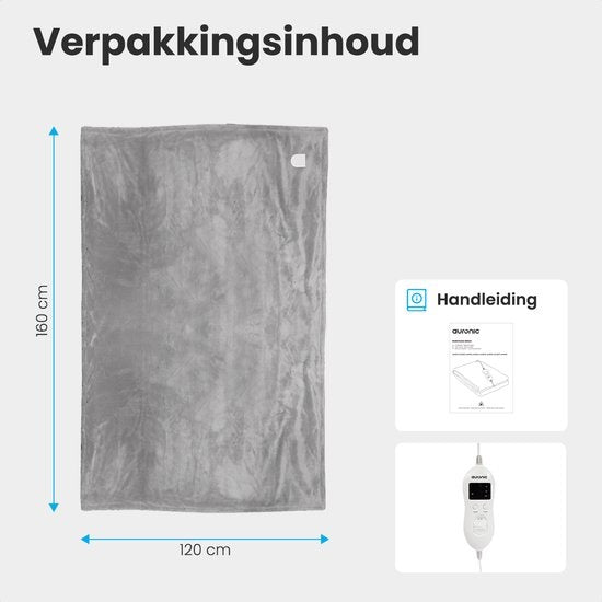 Couverture chauffante - Auronic - Couverture électrique - 9 niveaux de chaleur - 1 personne - 160x120cm - Gris clair