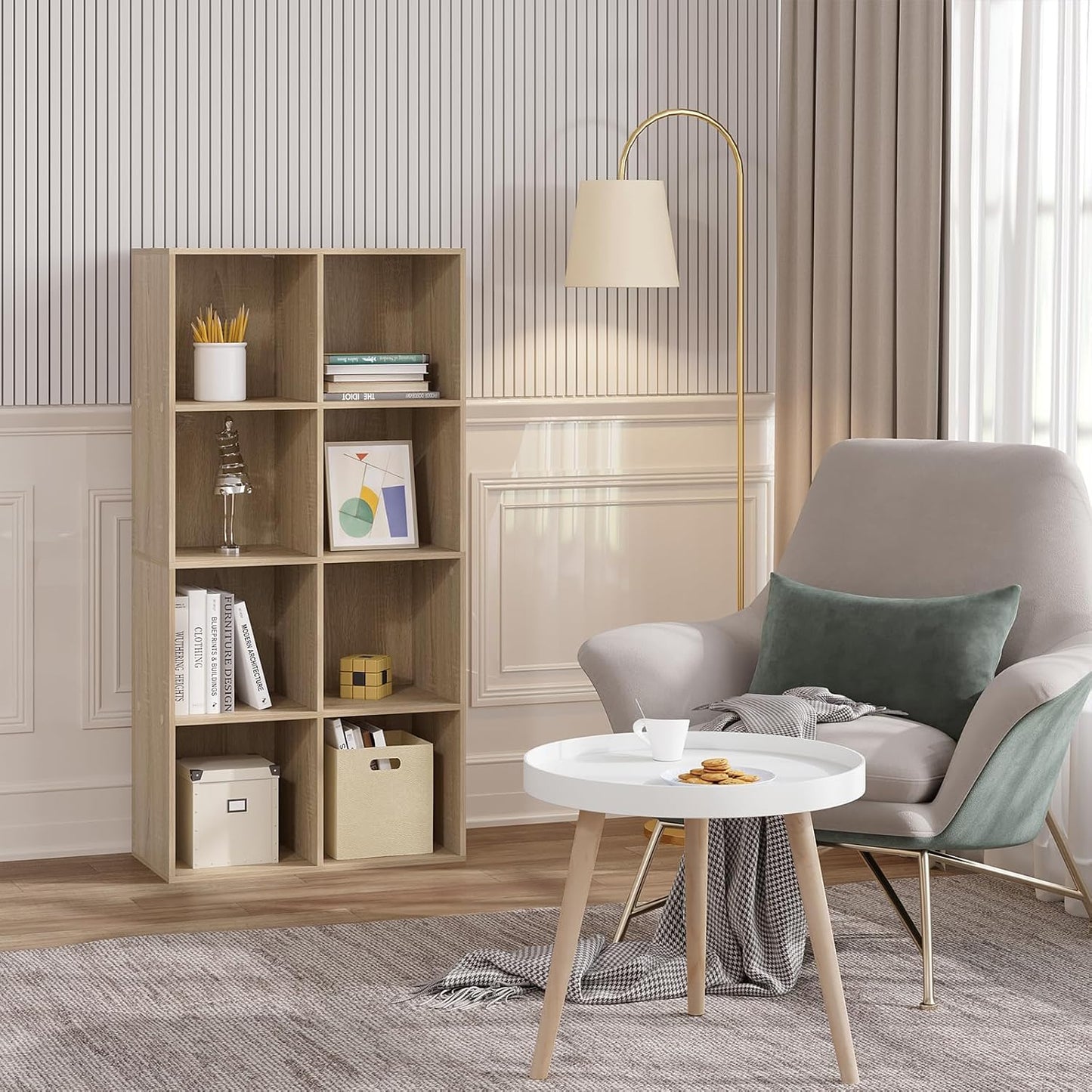 Bibliothèque WOLTU à 8 compartiments - Chêne clair - 60 x 29,5 x 121 cm