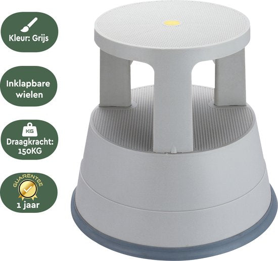 BRASQ Tabouret de marche Comfort Grey ST200 - Mobile - Capacité 150 kg - Tabouret de marche - Tabouret de marche adultes - Pied d'éléphant